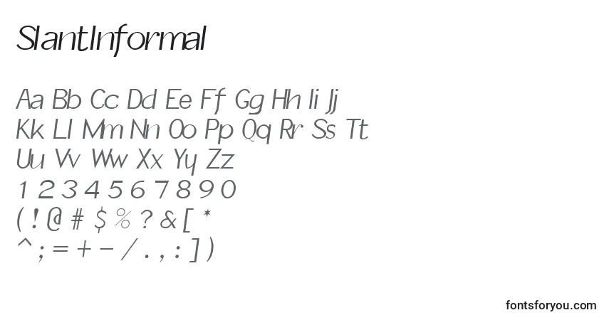 Schriftart SlantInformal – Alphabet, Zahlen, spezielle Symbole