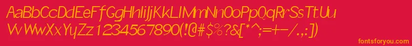 SlantInformal-Schriftart – Orangefarbene Schriften auf rotem Hintergrund