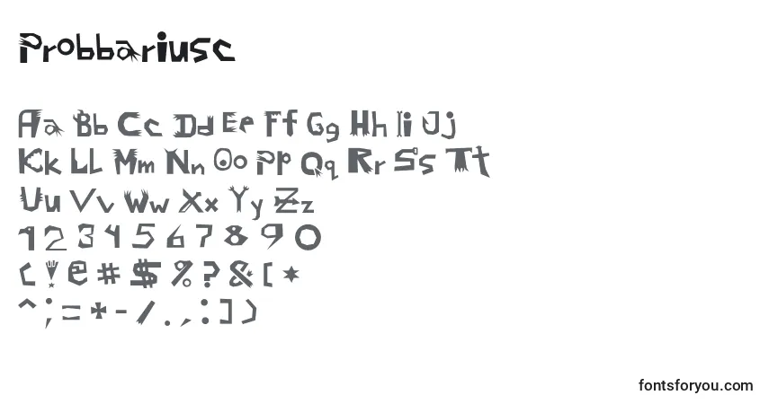 Czcionka Probbariusc – alfabet, cyfry, specjalne znaki