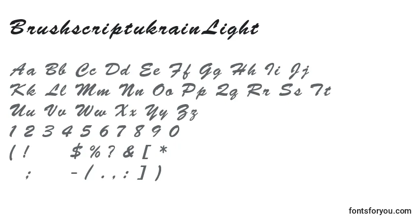 Czcionka BrushscriptukrainLight – alfabet, cyfry, specjalne znaki