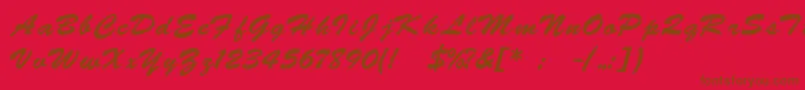 BrushscriptukrainLight-Schriftart – Braune Schriften auf rotem Hintergrund