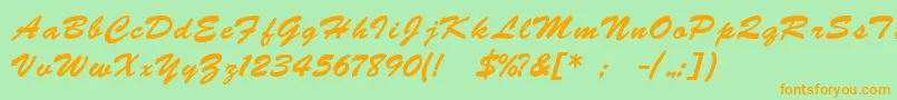 BrushscriptukrainLight Font – Orange Fonts on Green Background