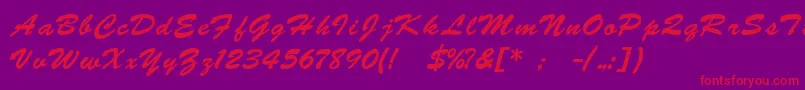 BrushscriptukrainLight Font – Red Fonts on Purple Background