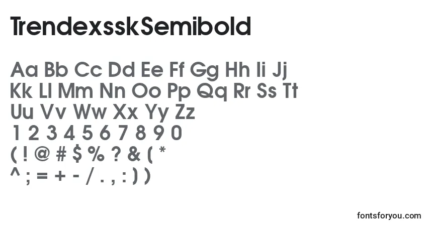 A fonte TrendexsskSemibold – alfabeto, números, caracteres especiais