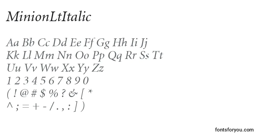 MinionLtItalic-fontti – aakkoset, numerot, erikoismerkit