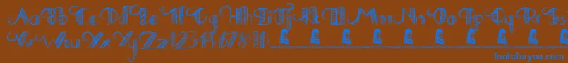 DrawingPractice-Schriftart – Blaue Schriften auf braunem Hintergrund