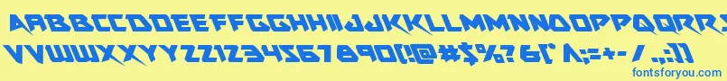 フォントSkirmisherleft – 青い文字が黄色の背景にあります。