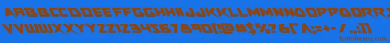 フォントSkirmisherleft – 茶色の文字が青い背景にあります。