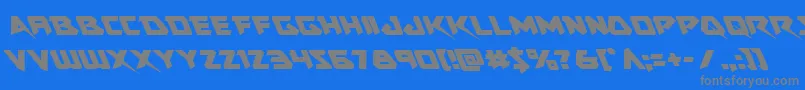 フォントSkirmisherleft – 青い背景に灰色の文字