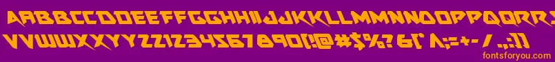 Skirmisherleft-Schriftart – Orangefarbene Schriften auf violettem Hintergrund