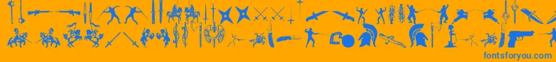 GodsOfWar-Schriftart – Blaue Schriften auf orangefarbenem Hintergrund