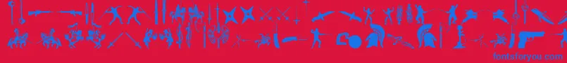 GodsOfWar-Schriftart – Blaue Schriften auf rotem Hintergrund