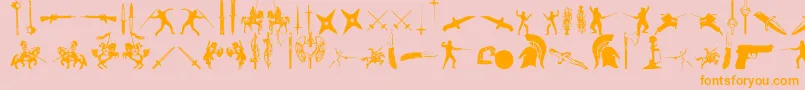 GodsOfWar-Schriftart – Orangefarbene Schriften auf rosa Hintergrund