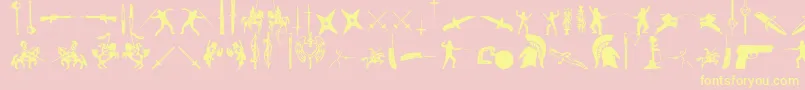GodsOfWar-Schriftart – Gelbe Schriften auf rosa Hintergrund