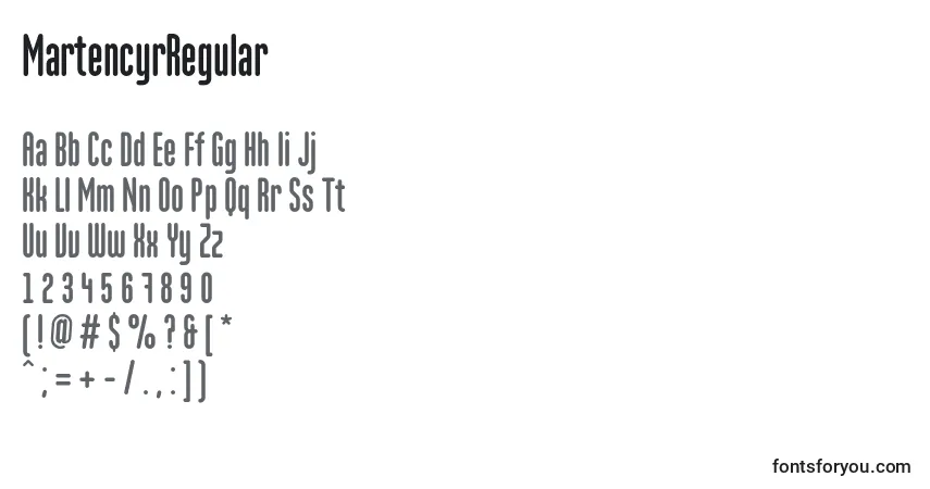 Czcionka MartencyrRegular – alfabet, cyfry, specjalne znaki