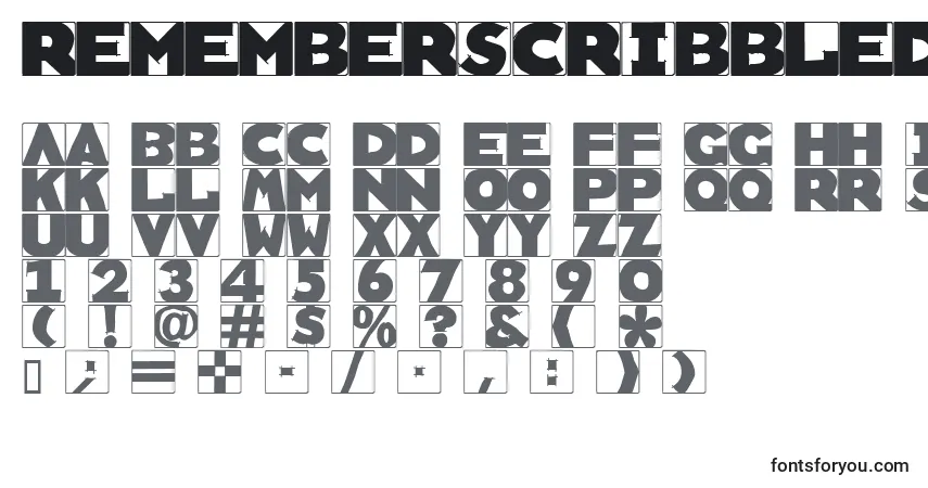 Rememberscribbledtypes-fontti – aakkoset, numerot, erikoismerkit