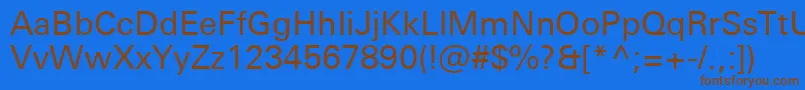 フォントUniversNextProRegular – 茶色の文字が青い背景にあります。