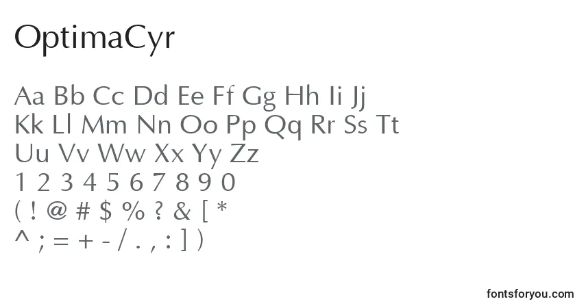 Czcionka OptimaCyr – alfabet, cyfry, specjalne znaki