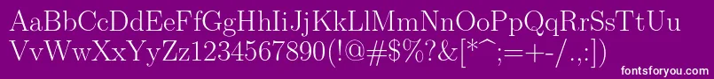 Lmroman17Regular-fontti – valkoiset fontit violetilla taustalla