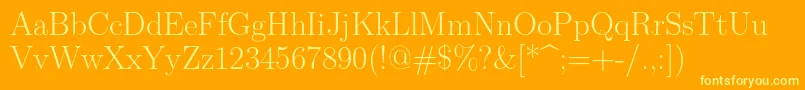 Lmroman17Regular-fontti – keltaiset fontit oranssilla taustalla
