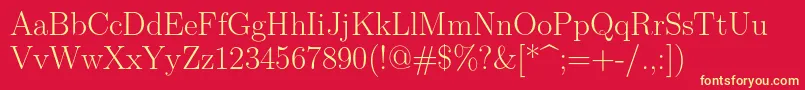 Lmroman17Regular-fontti – keltaiset fontit punaisella taustalla