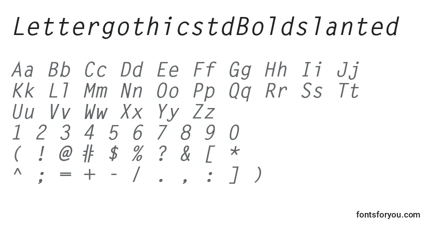 Czcionka LettergothicstdBoldslanted – alfabet, cyfry, specjalne znaki