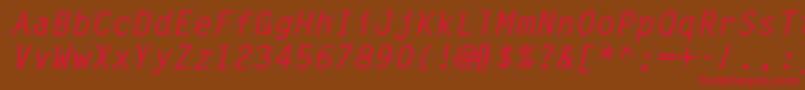 フォントLettergothicstdBoldslanted – 赤い文字が茶色の背景にあります。