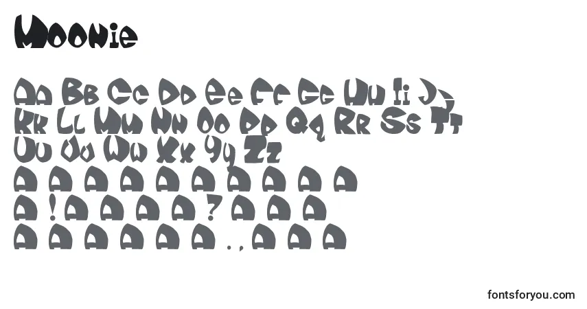 Schriftart Moonie – Alphabet, Zahlen, spezielle Symbole