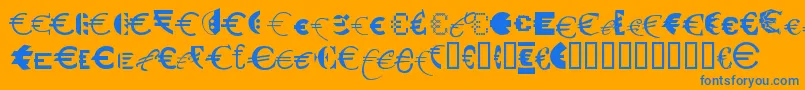 P22euros-Schriftart – Blaue Schriften auf orangefarbenem Hintergrund