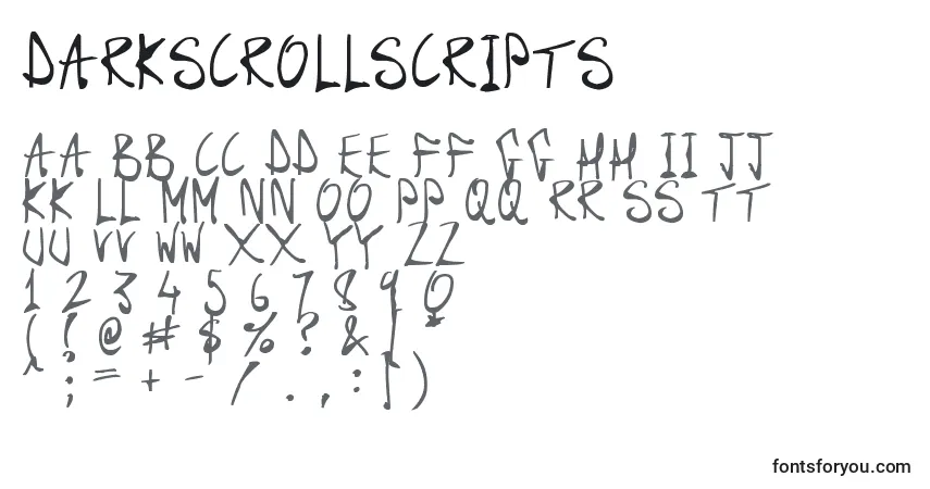 Czcionka DarkScrollScripts – alfabet, cyfry, specjalne znaki