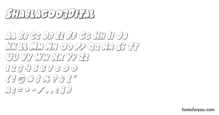 Czcionka Shablagoo3Dital – alfabet, cyfry, specjalne znaki