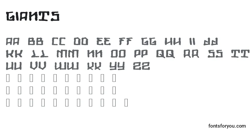 Czcionka Giants – alfabet, cyfry, specjalne znaki