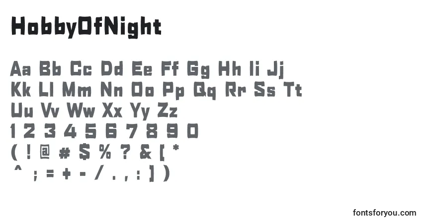 A fonte HobbyOfNight – alfabeto, números, caracteres especiais