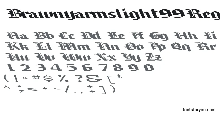 Czcionka Brawnyarmslight99RegularTtext – alfabet, cyfry, specjalne znaki