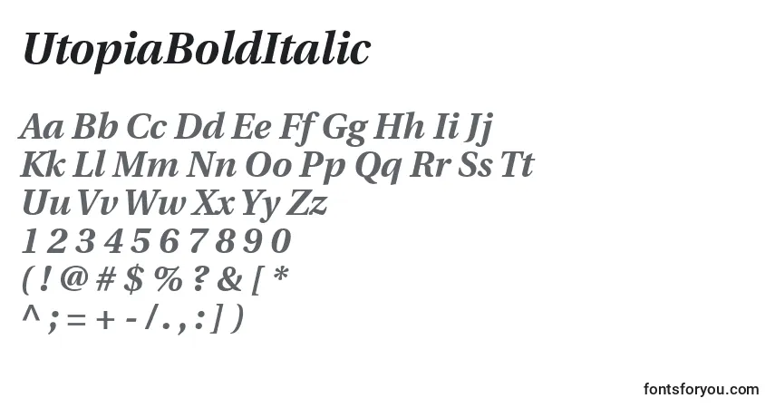 UtopiaBoldItalic-fontti – aakkoset, numerot, erikoismerkit