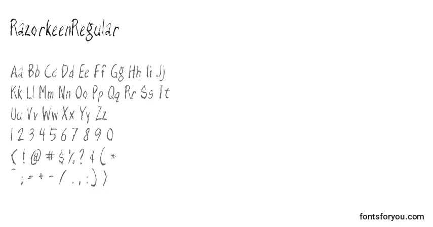 A fonte RazorkeenRegular – alfabeto, números, caracteres especiais