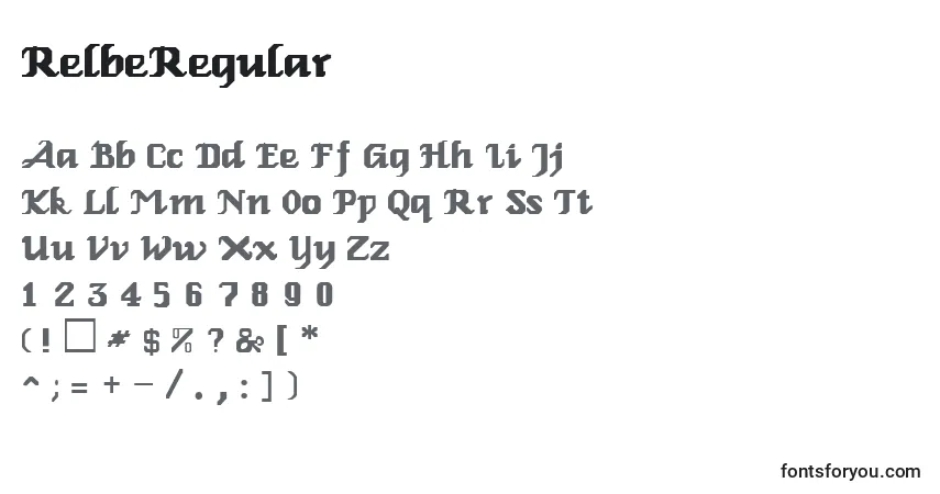 Czcionka RelbeRegular – alfabet, cyfry, specjalne znaki
