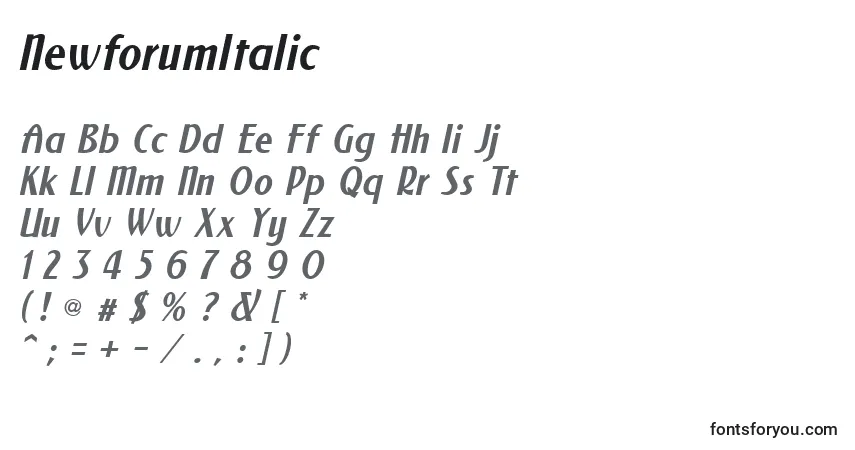 A fonte NewforumItalic – alfabeto, números, caracteres especiais
