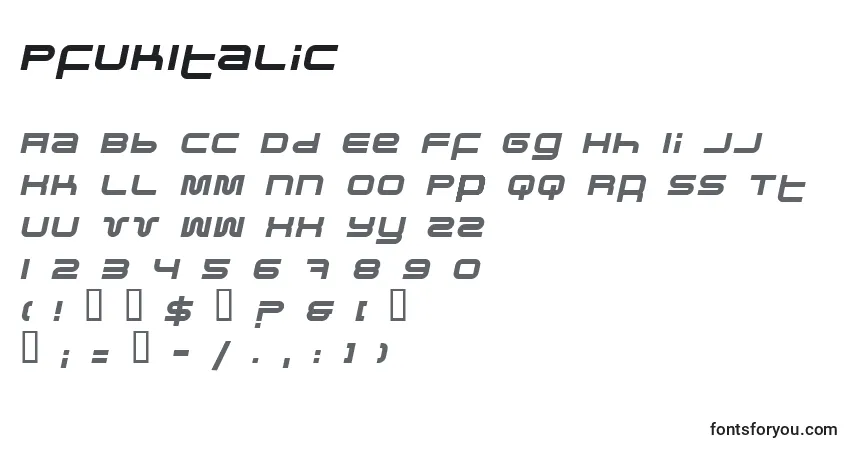 Schriftart PfukItalic – Alphabet, Zahlen, spezielle Symbole