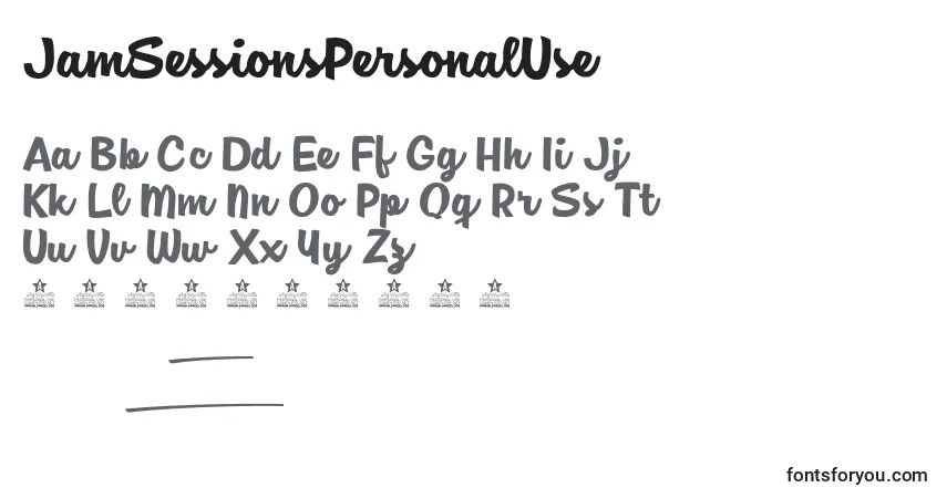 Czcionka JamSessionsPersonalUse – alfabet, cyfry, specjalne znaki