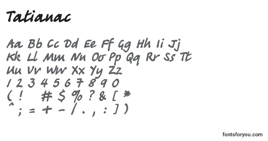 Schriftart Tatianac – Alphabet, Zahlen, spezielle Symbole