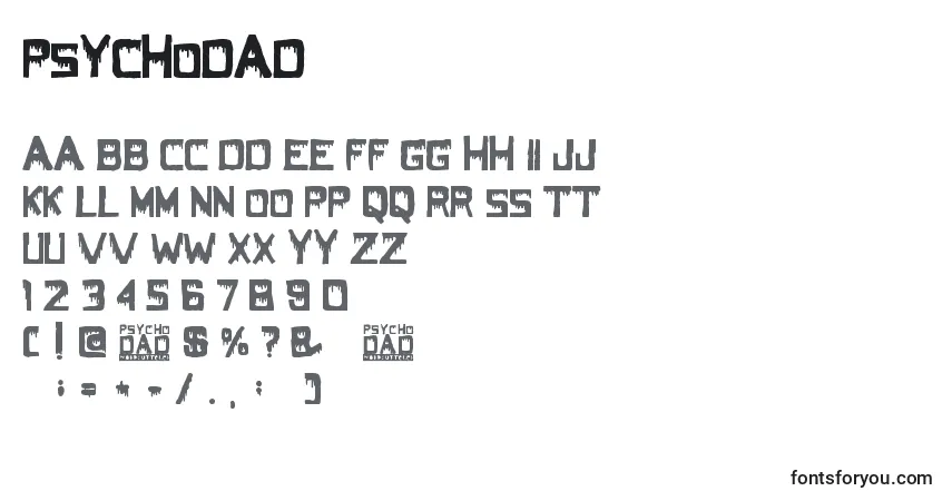 Schriftart PsychoDad – Alphabet, Zahlen, spezielle Symbole