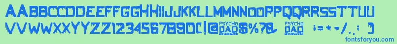 PsychoDad-fontti – siniset fontit vihreällä taustalla
