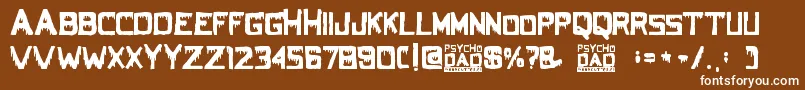 PsychoDad-Schriftart – Weiße Schriften auf braunem Hintergrund