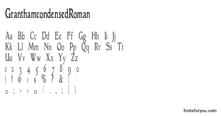 Czcionka GranthamcondensedRoman – alfabet, cyfry, specjalne znaki