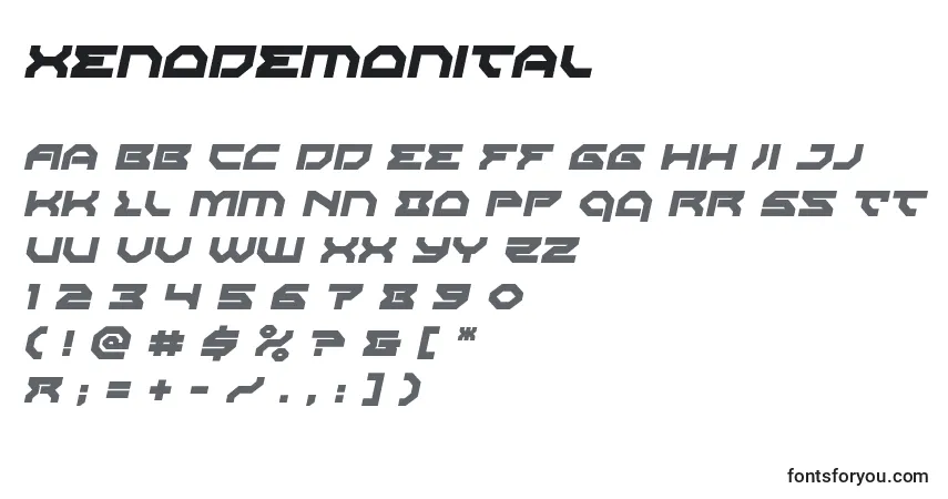 Schriftart Xenodemonital – Alphabet, Zahlen, spezielle Symbole