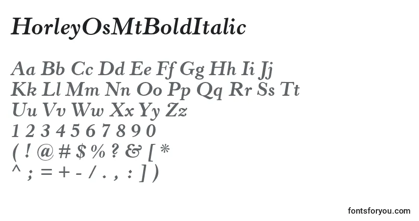 Schriftart HorleyOsMtBoldItalic – Alphabet, Zahlen, spezielle Symbole