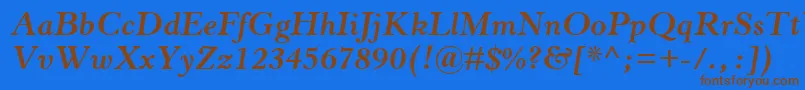 HorleyOsMtBoldItalic-Schriftart – Braune Schriften auf blauem Hintergrund