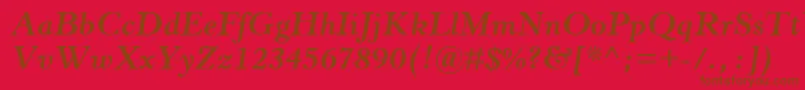 Czcionka HorleyOsMtBoldItalic – brązowe czcionki na czerwonym tle
