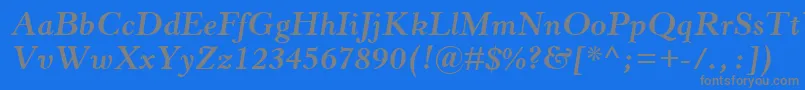HorleyOsMtBoldItalic-fontti – harmaat kirjasimet sinisellä taustalla